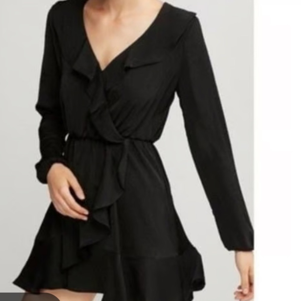 Express Elegant Black Ruffle Mini Dress